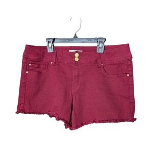 Refuge Shorts Women's 12 Maroon Burgundy Dark Red Frayed Hem Double Button Fly